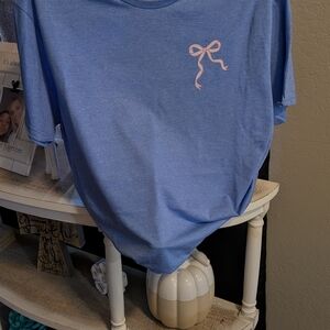 Gildan Blue Tee with Pink Bow Accent